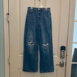 SO Women's Wide Leg Distressed Jeans - Blue